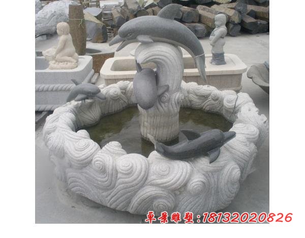 大理石海豚流水摆件 公园景观石雕
