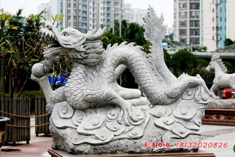 大理石龙戏珠雕塑 公园景观石雕