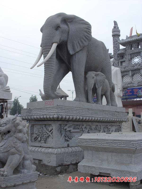 大理石母子大象石雕 门口大象雕塑
