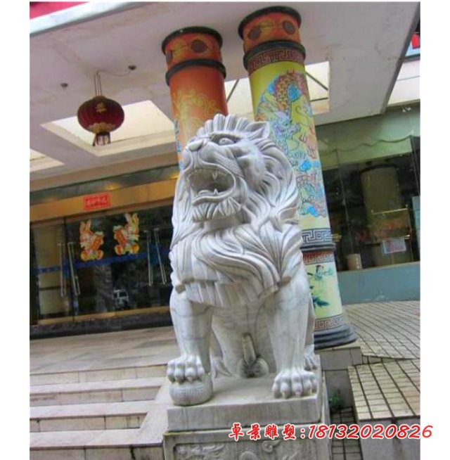 大理石欧式狮子雕塑 看门狮子石雕