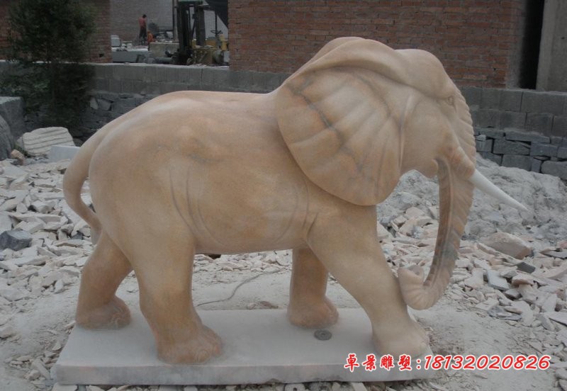 大象石雕 晚霞红石雕大象