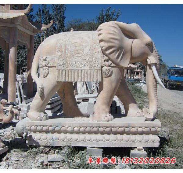 吉祥如意大象雕塑  晚霞红门口大象石雕