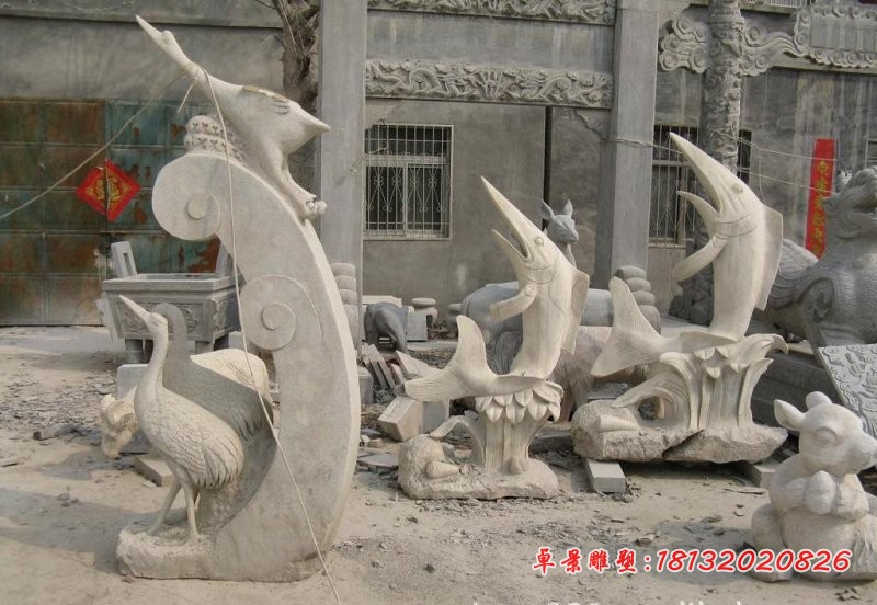 剑鱼石雕 大理石动物石雕