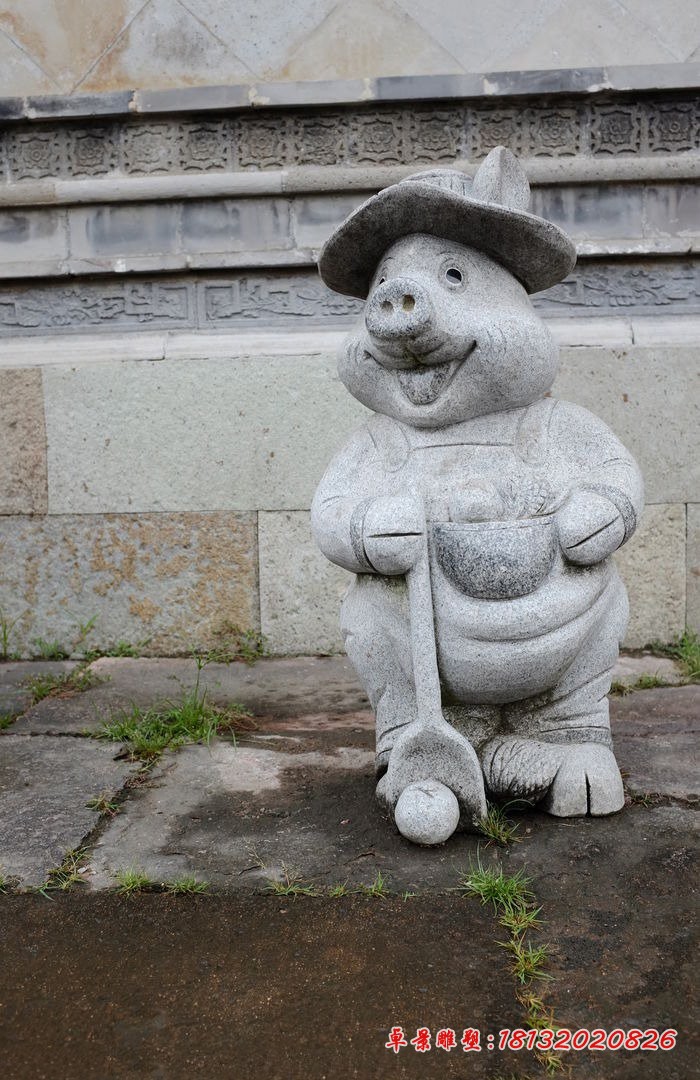 卡通猪石雕 大理石卡通动物雕塑