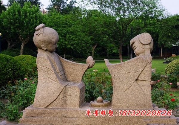 孔融让梨石雕 大理石古代儿童石雕