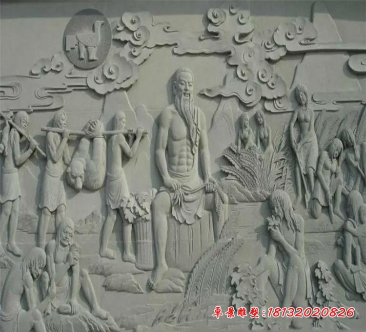 劳作的原始人石浮雕 公园墙壁景观石浮雕