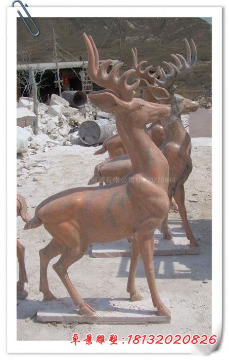 梅花鹿石雕 晚霞红公园动物雕塑