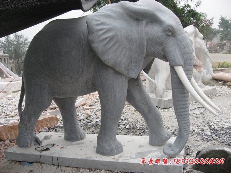 门口大象石雕 青石大象雕塑