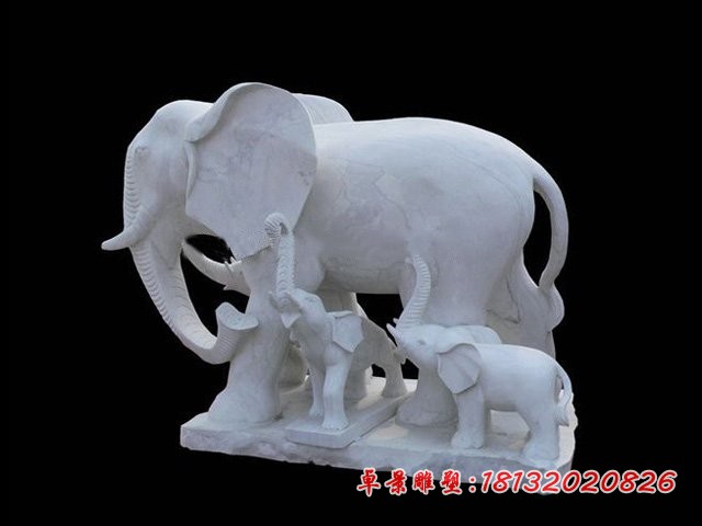 母子大象石雕 大理石公园动物雕塑