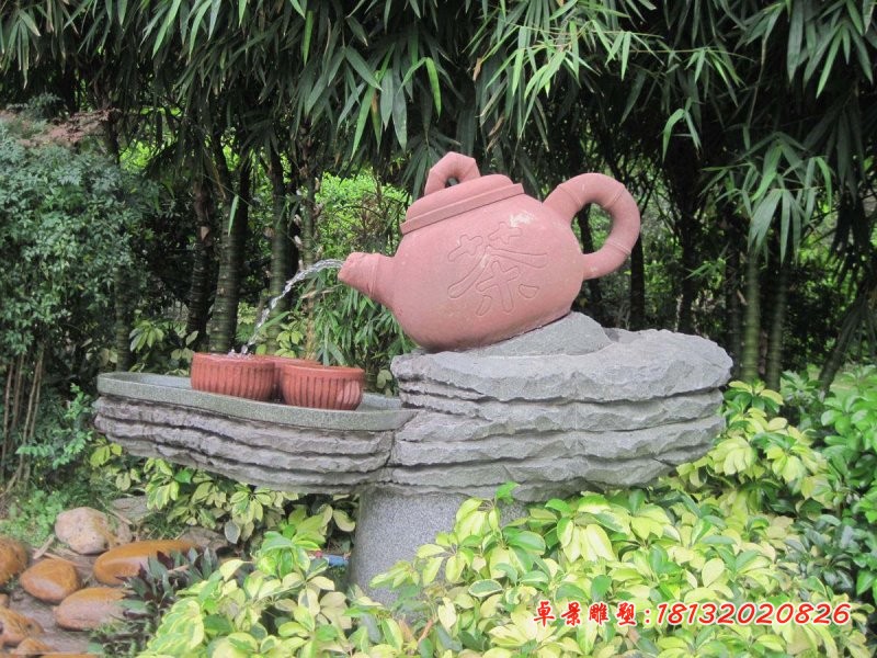 石雕茶壶茶碗 公园景观石雕