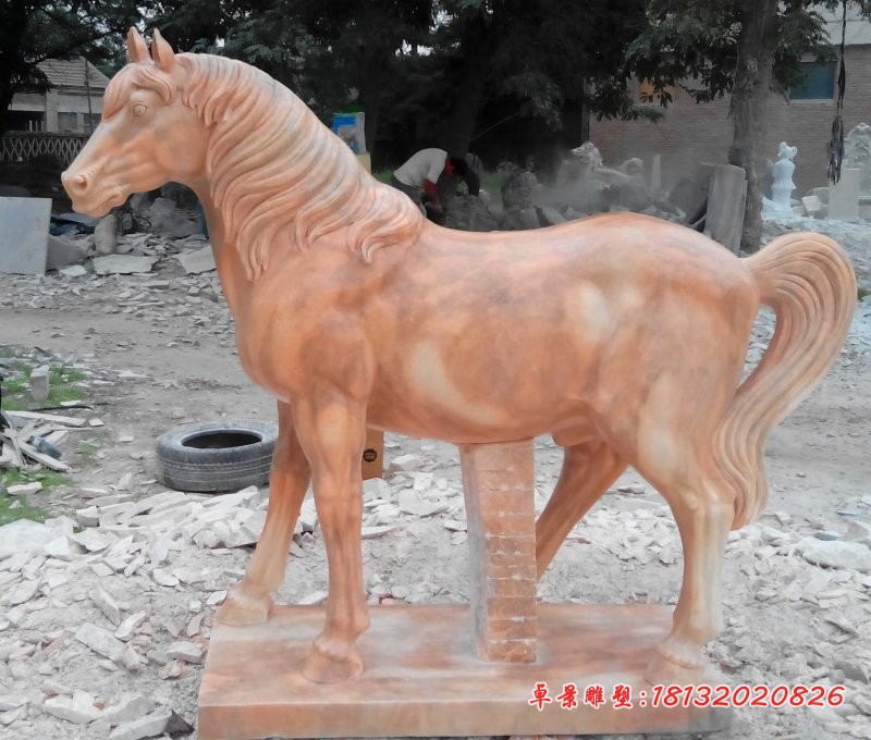 石雕马 晚霞红动物石雕