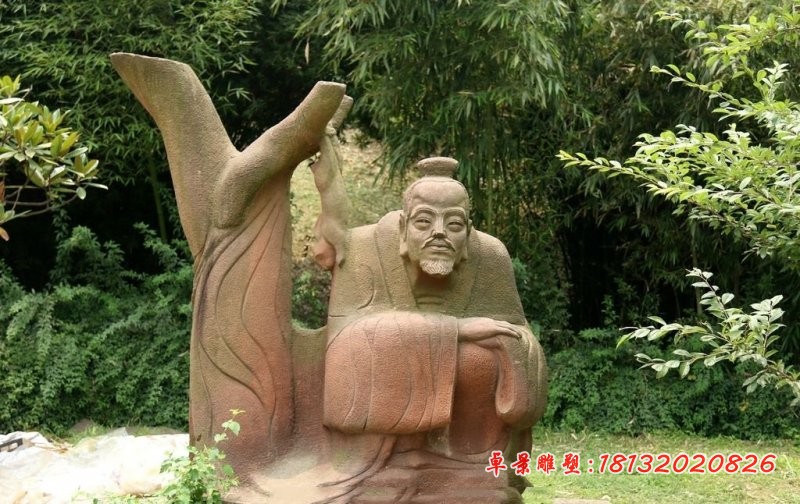 守株待兔石雕 大理石古代人物石雕 