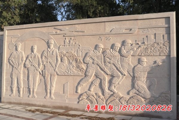 特种兵石浮雕 公园墙壁景观浮雕
