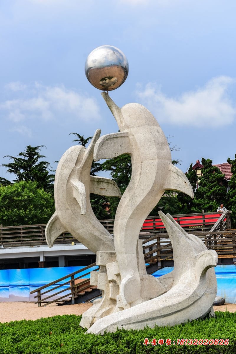 跳跃的海豚石雕 公园景观石雕