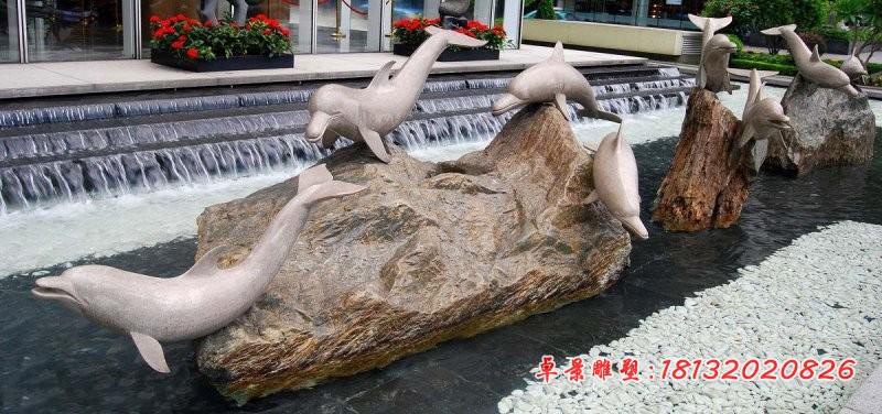 跳跃的海豚石雕 公园景观石雕 