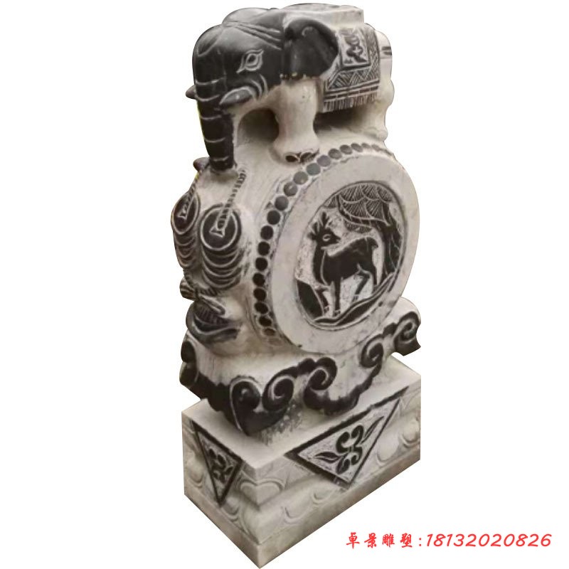 庭院景观石雕仿古小象石门墩 