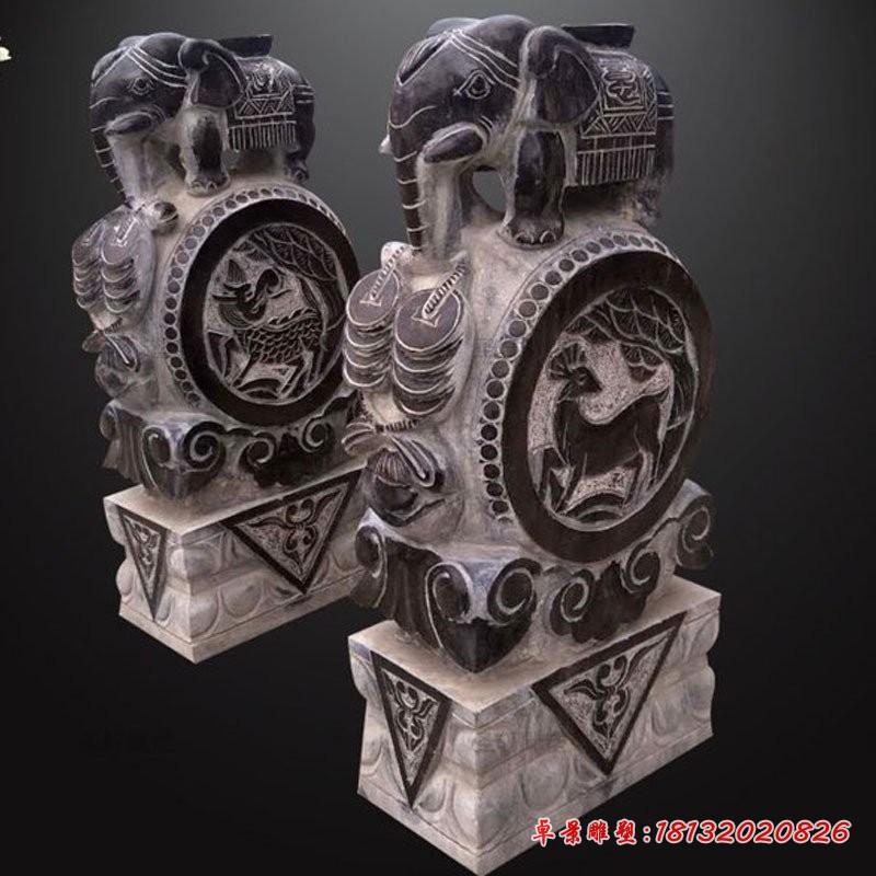 庭院景观石雕仿古小象石门墩 