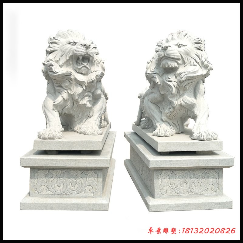 银行门口西洋狮石雕 