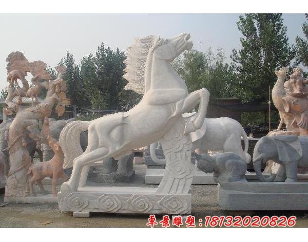 奔马祥云石雕 公园石雕马