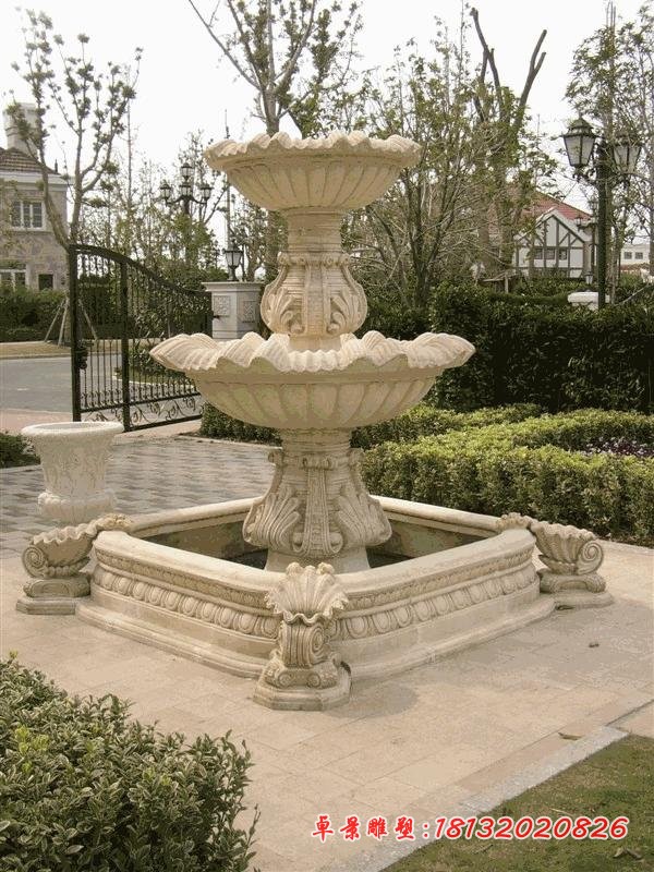 别墅小型喷泉石雕 石雕欧式双层喷泉