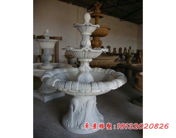 别墅三层喷泉石雕 汉白玉小型喷泉雕塑