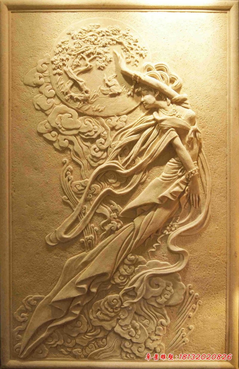 嫦娥奔月石浮雕 古代神话传说石浮雕