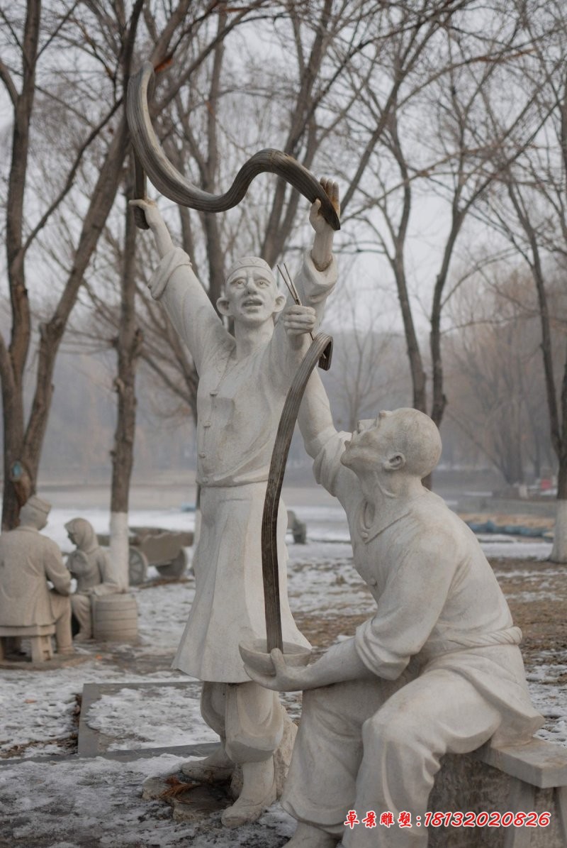 吃拉面的人物石雕 公园景观石雕