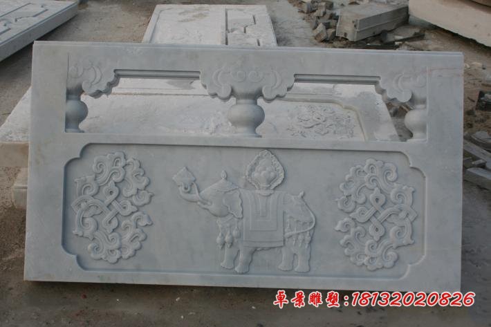 大理石大象浮雕栏板 公园石栏板