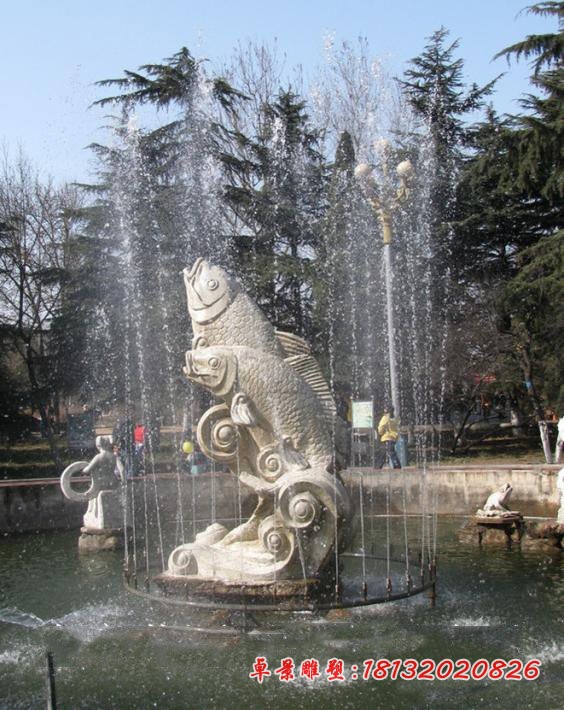 大理石大型鲤鱼石雕 公园喷泉石雕