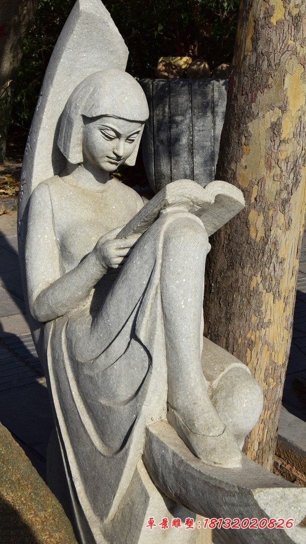 大理石读书的女孩雕塑 学校景观石雕