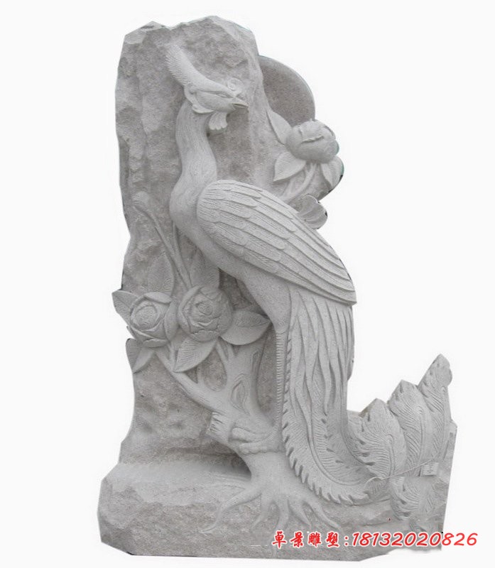 大理石凤凰牡丹石雕 公园景观石雕