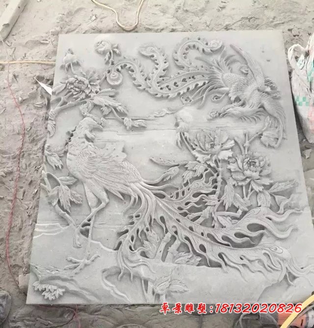 大理石凤凰石浮雕 古代神兽石浮雕