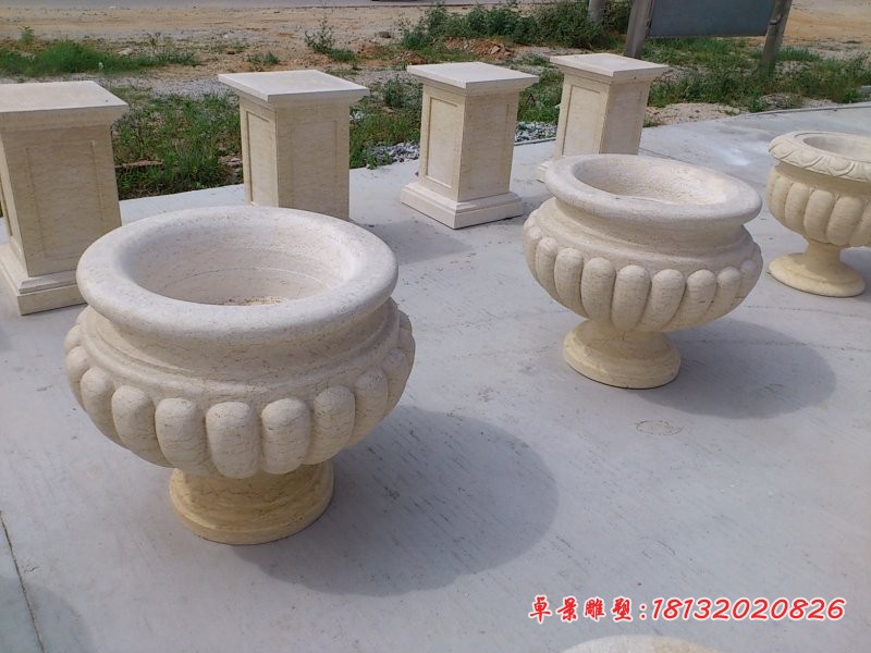 大理石公园花盆 花盆石雕 