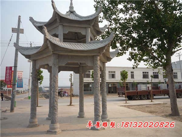 大理石双层六角凉亭石雕 公园凉亭雕塑 