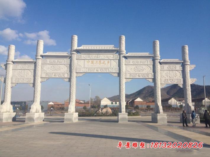 大理石五门牌坊 村镇牌坊石雕