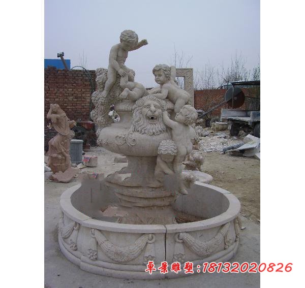 大理石西方儿童喷泉 公园欧式喷泉石雕