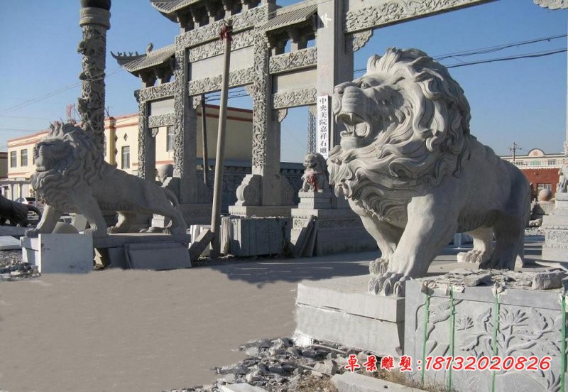 大理石西洋吼狮门口狮子石雕