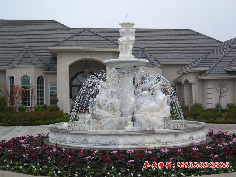 大理石西洋狮子喷泉 欧式石雕喷泉