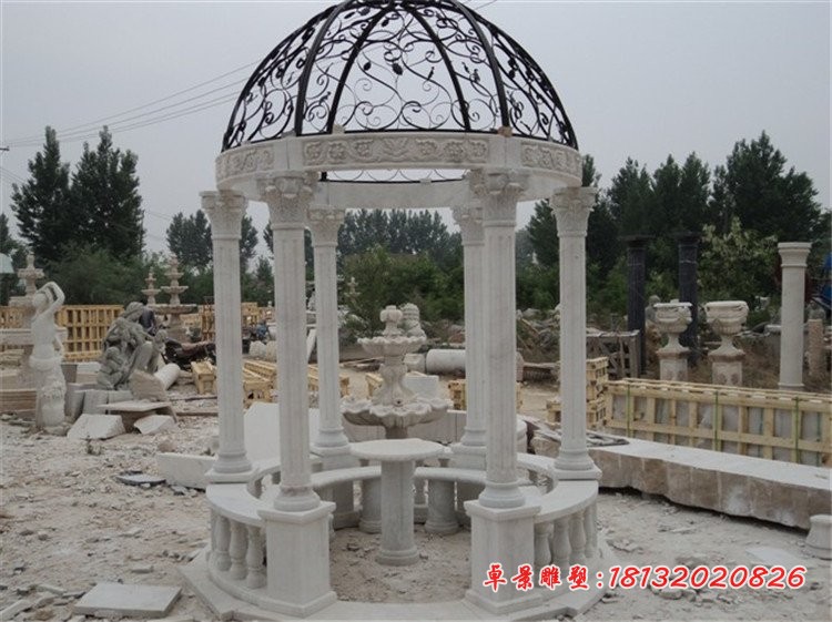 大理石圆顶凉亭石雕 别墅欧式凉亭雕塑