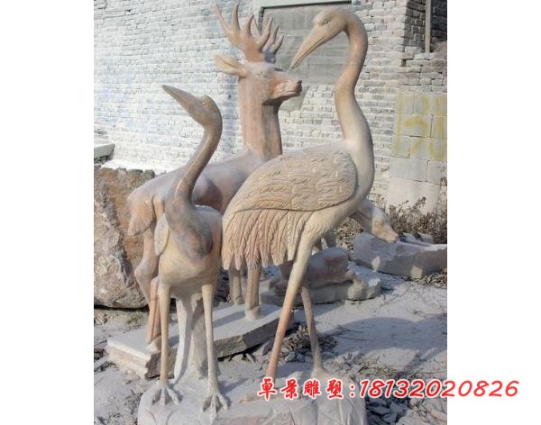 丹顶鹤石雕 晚霞红动物雕塑 