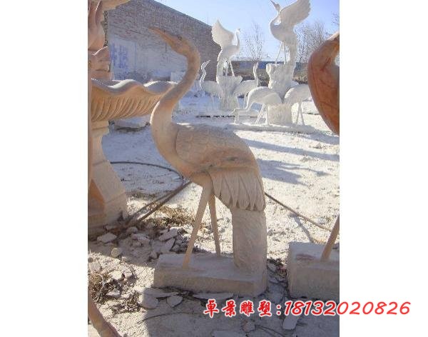 丹顶鹤石雕 晚霞红动物雕塑 
