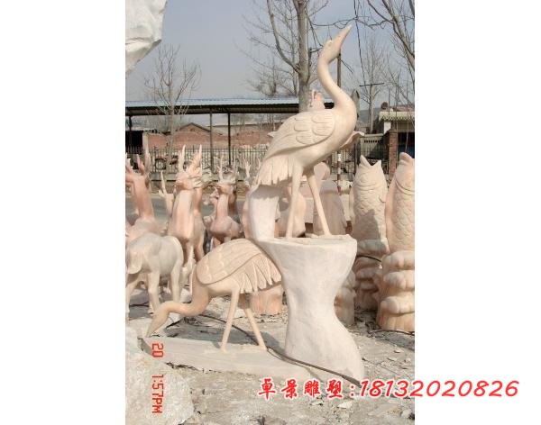 丹顶鹤石雕 晚霞红动物雕塑