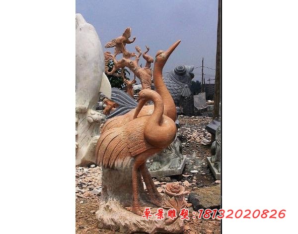 丹顶鹤石雕 晚霞红动物雕塑 