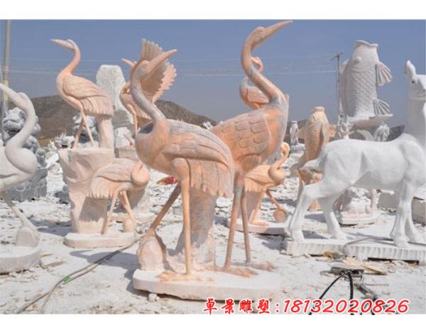 丹顶鹤石雕 晚霞红动物雕塑 