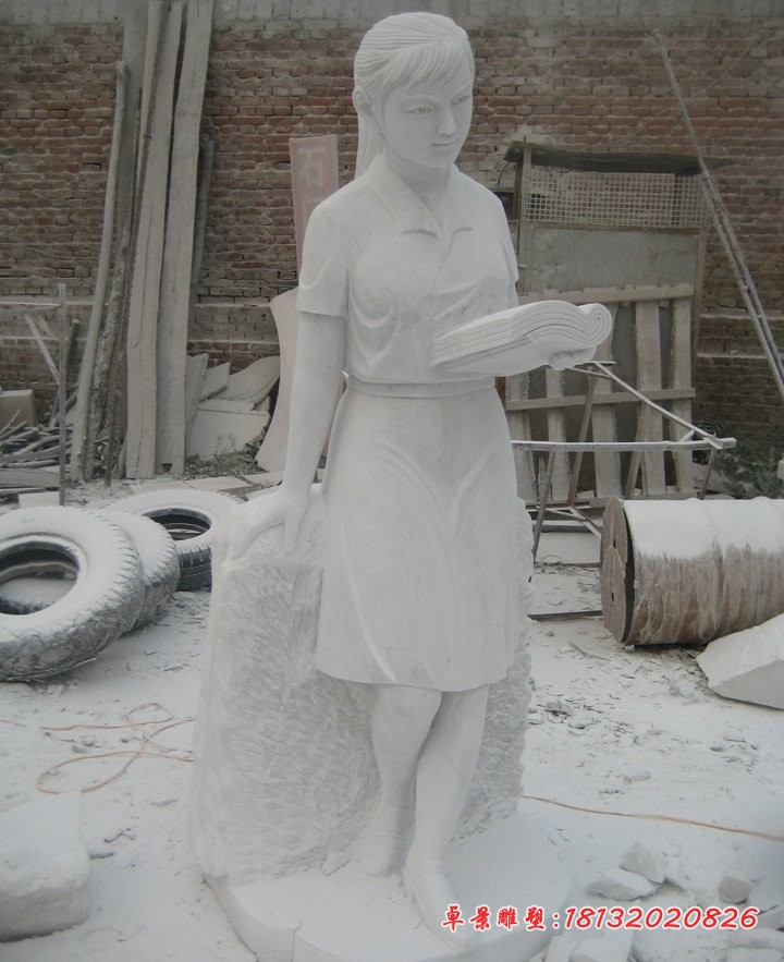 读书的女学生石雕 校园人物石雕