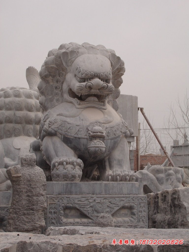 仿古踩球北京狮 看门狮子石雕