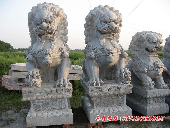 仿古踩球北京狮 看门狮子石雕 