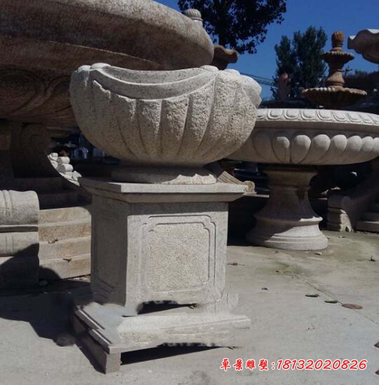 仿古花盆石雕 公园石雕花盆