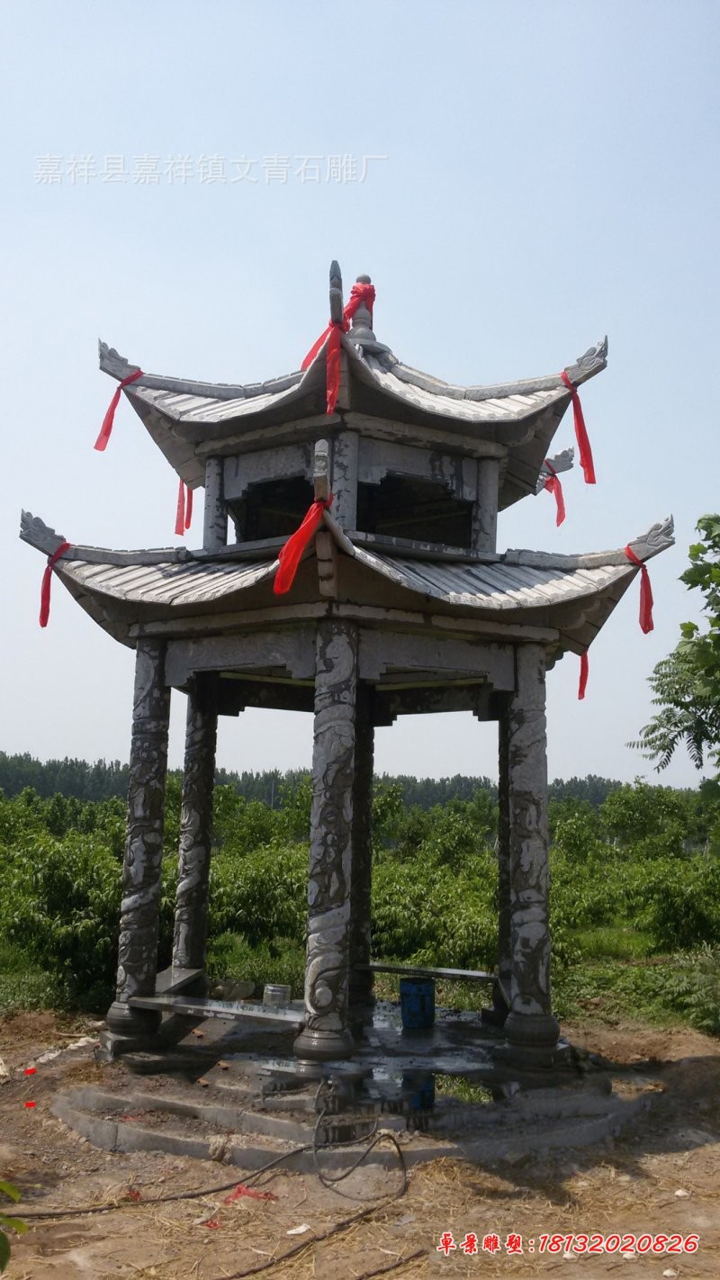 仿古六角双层凉亭石雕公园景观石雕