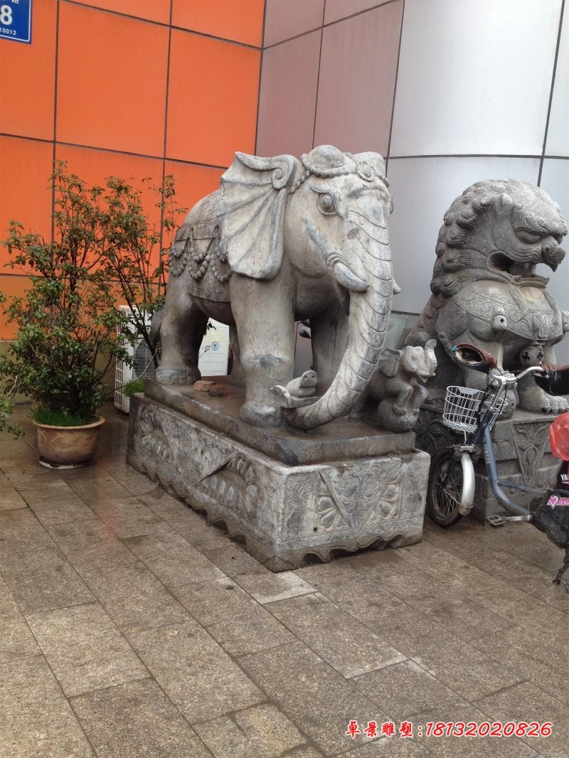 仿古门口大象石雕 石雕招财大象